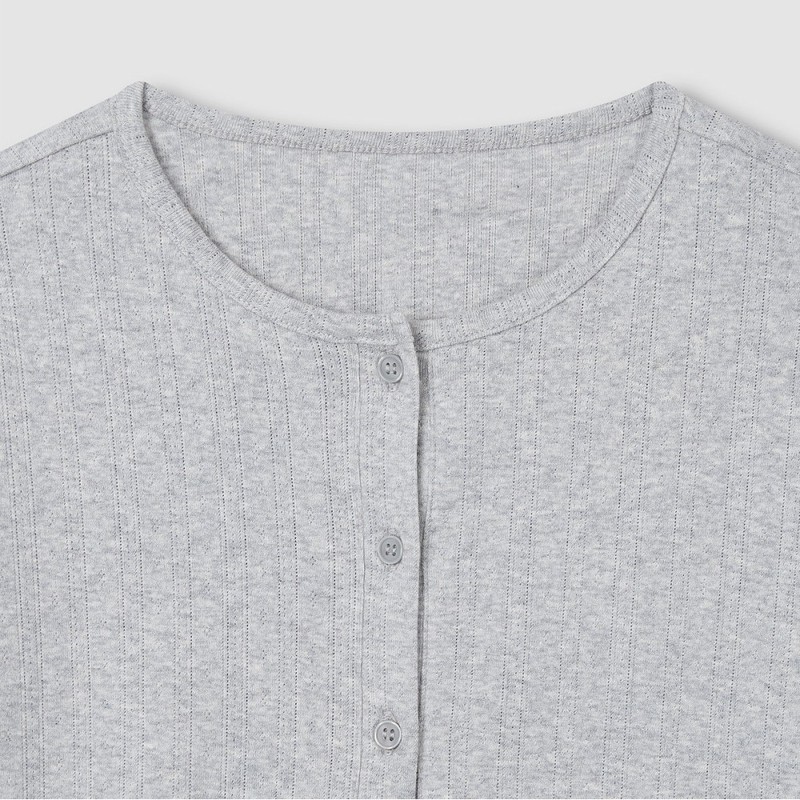 JAJU [JAJU] Her Pointelle Long Sleeve Lounge Cardigan_Melange Grey
