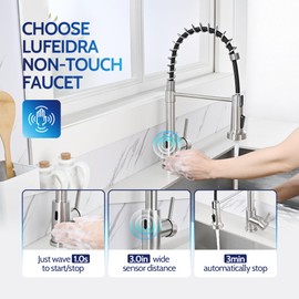 LUFEIDRA Touchless Kitchen Faucet with Pull Down Sprayer-Brushed Nickel Kitchen Faucet with Side Motion Sensor, Smart Hands-Free Spring Kitchen Sink Faucet for Modern Rv Outdoor Laundry Bar Sink