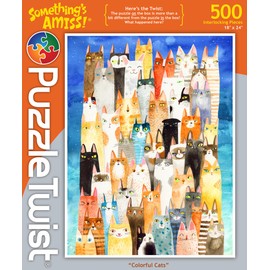 PuzzleTwist Jigsaw Puzzle | Colorful Cats | Something's Amiss! Series | 500 Pieces | Animals Pet Family Pastime