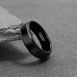 Titaniumcentral Men's Women's Black Tungsten Carbide Brushed Engagement Rings Wedding Rings 6 mm 8 mm, Tungsten