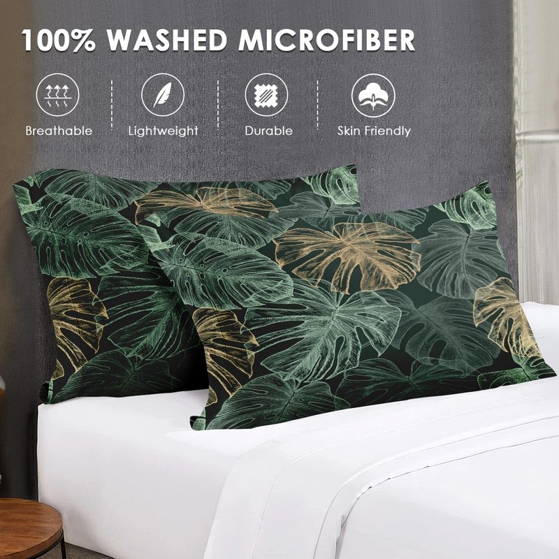 WeCozy King Size Bed Sheet Sets with Pillowcases, Green Tropical