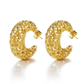 Chunky Gold Hoop Earrings for Women 14K Gold Plated, Hollow Starfish Gold Open Hoops for Women
