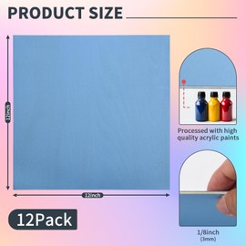 Puikos 12 Pack Colored Plywood Sheets 12" x 12" x 1/8" (3mm), Multi-Colored Basswood Panels with Acrylic Coating（Non-Toxic and odorless） for Laser Cutting, Crafts, DIY Models, Woodworking & Engraving