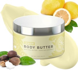 Natural Elephant Manteca Corporal Con Manteca De Karité, Minerales Del Mar Muerto Y Vitamina E - Crema Hidratante De Lujo, Sin Crueldad Animal, Sin Parabenos, 255 Ml (Limón)