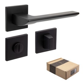 APECS Door Handles Interior Doors Door Handle Black Matt Modern Door Handle for Front Door and Interior Door with Square Rosettes Handle Set with Mounting Material Door Fitting Model ELECTRA WC -