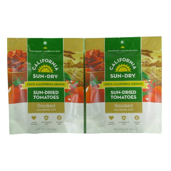 California Sun-Dry Smoked Sun Dried Tomatoes (Julienne Cut), 3-Ounce Bags (2 Pack)