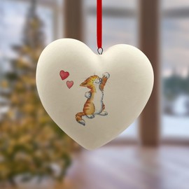 Image Industry Cat Ginger & White Ceramic Heart Bauble - Cat Lovers - Gift for the Home - Hanging Ornament