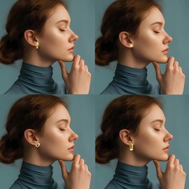 Musedimall Multipack Golden Statement Earring Set Includes Pearl Earrings, Piercing Small Stud Earrings, Hoop Earrings, Acrylic Hypoallergenic Earrings for Gift or Daily Clothing Suitable, Zinc,