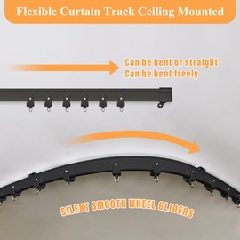 MaKefeile Ceiling Curtain Track Set - Room Divider, Flexible Track, Blackout Curtain, W120 x H96 Inch, 1 Panel Light Grey