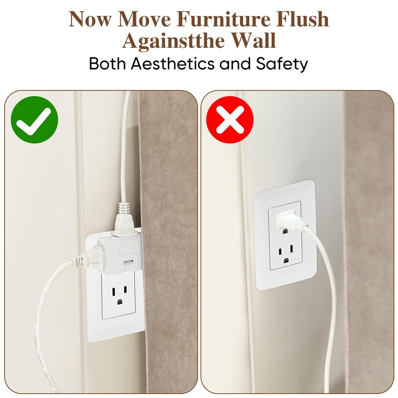 3 Way Flat Wall Outlet Extender Adapter- 2 Pack 180