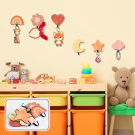 MOSITU 6Pcs Kids Coat Rack Hook Cute Coat Hooks Boho Wooden Wall Hooks Hanging Decorative Clothes Key Hat Hanger Nursery Wall Mounted Coat Hook for Kids Room Bedroom Bathroom Home Decor