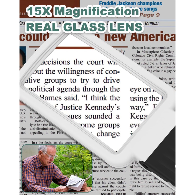 EVESVO 15X Magnifying Glass with Light and Stand, Rechargeable Folding