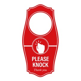 Signs ByLITA Please Knock Thank You Door Hanger - Red, 4" x 8"