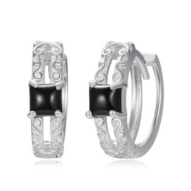 TANGPOET Split Hoop Huggie Earrings 925 Sterling Silver Black Onyx Twist Double Earrings, Double Hoop Earrings for Single Piercing, Small Sleeper Earring, Jewelry Gifts for Women, Sterling Silver,