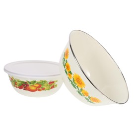 Mikinona Smooth Enamel Bowls with Lids Fresh Keeping Salad Bowls for Restaurant Use