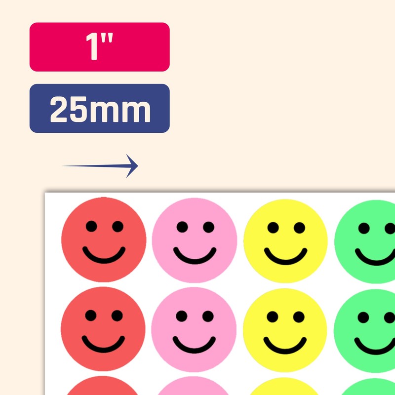 600 Pieces, 1 inch - Smiling Happy Smile Face Stickers