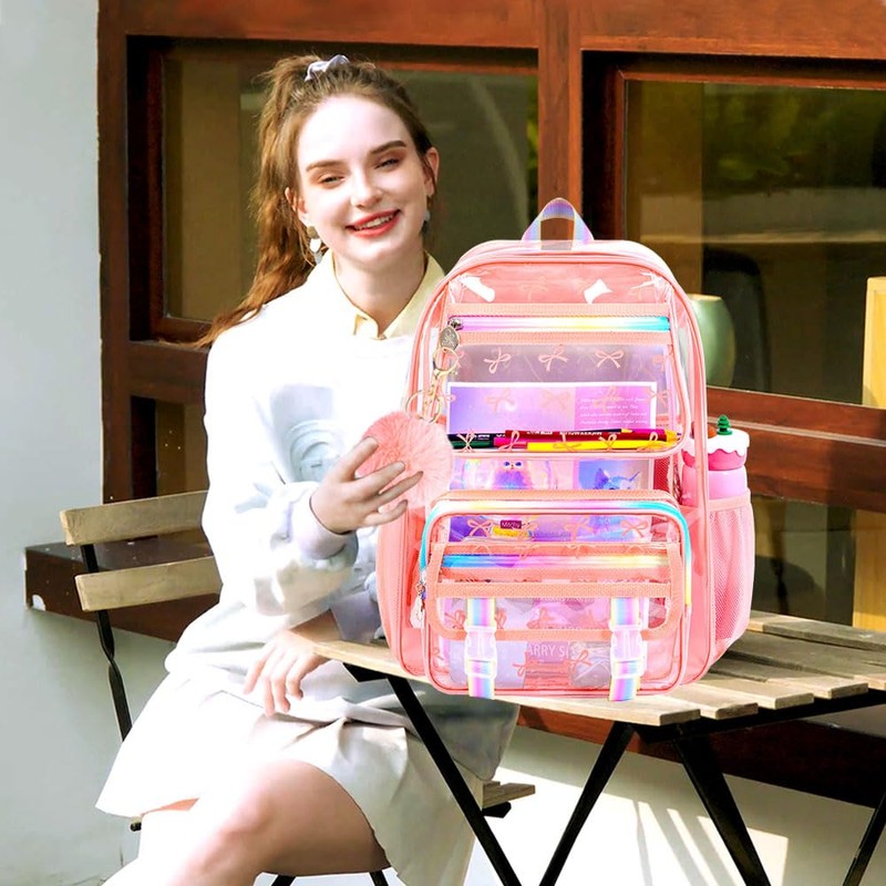 KLFVB 3PCS Clear Bookbag for Girls Heavy Duty, See Through
