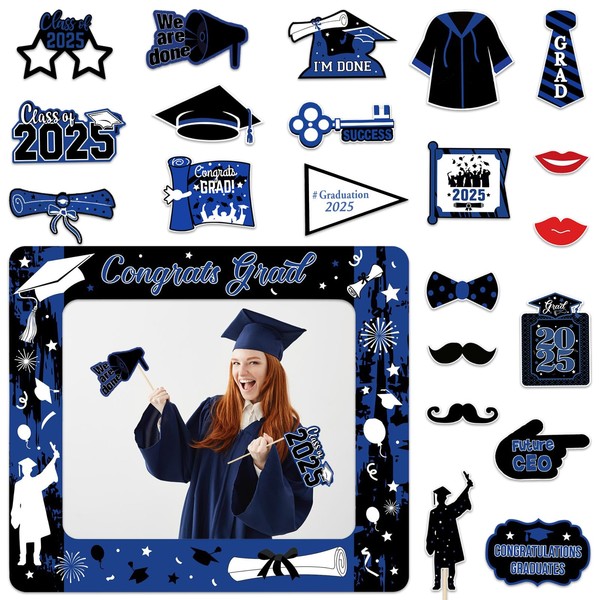 Hying 22pcs 2025 Graduation Photo Booth Props Blue Class of