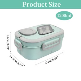 Godneei 1200 ml Brotdose mit FäChern, Bento Box Mikrowellengeeignetes Umami, Dicht Lunchbox Erwachsene, Brotzeitbox mit Separatem SoßEnbecher und Griff