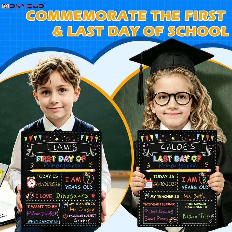 Double-Sided First Day of School Chalkboard Board, 12×10 Inch