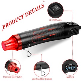 3 Pcs Heat Gun for Crafts, Mini Hot Air Gun, Portable Handheld Heat Gun for DIY Crafts Embossing, Epoxy Resin, Shrink Wrapping, Vinyl Wrap, Drying Paint, Clay, Cup Turner, Candle Making, 300W, Black