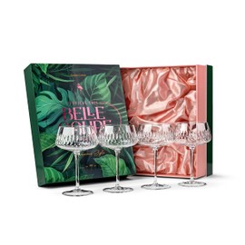 Vintage Flamingo Belle Coupe Glasses for Cocktails and Champagne | Set of 4 | 12 oz Crystal Retro Style Stemmed Saucers for Elegant Bar Drinks | Tropical Glassware Collection