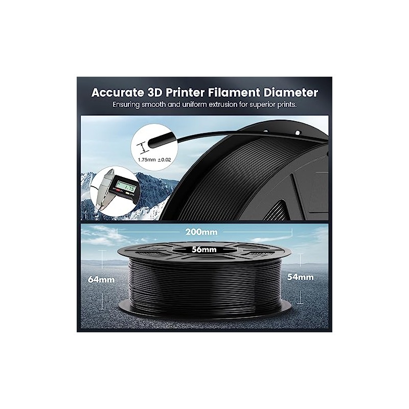 SUNLU Filamento PLA, Filamento Impresora 3D ±0.02mm, 1KG (Negro)