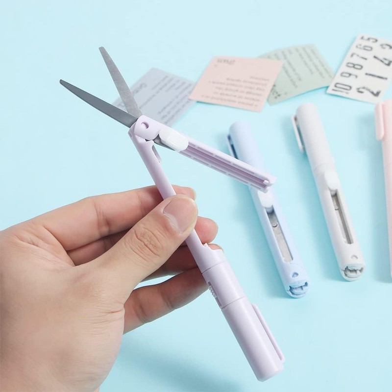 Purple Mini Pen Style Shears, Folding Student Portable Scissor with