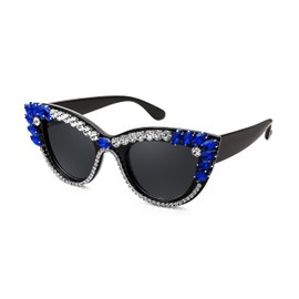 FEISEDY Retro Cat Eye Women Sunglasses Crystal Rhinestone Sparkling Bejewelled Vintage Sunnies B4075, Blue, 46MM