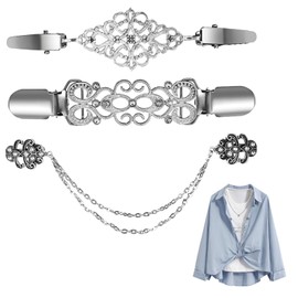 Pack of 3 RCA Clips, Waist Clip, 3 Styles Scarf Vintage Clothing Made of Zinc Alloy Vintage Pullover Clips, Beautiful Cardigan, Versatility Cinch, Silver Powerful Brooch Neckline Reduction for Women