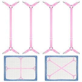 Morcheiong Bed Sheet Fasteners Straps - 4 Pack Adjustable Bed Sheet Holder Strap for Bedding Stays Bedsheet Tie Downs - Pink