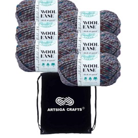 Lion Brand Wool Ease Thick & Quick Abalone 640-527 (6-Skeins - Same Dye Lot) #6 S Bulky Acrylic-Wool Yarn for Crocheting and Knitting with Project Bag
