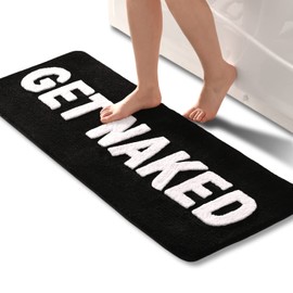 QJHOMO Get Naked Bath Mat Cute Black and White Bathroom Rugs Funny Non Slip Bathtub Decor Mats Super Absorbent Floor Carpet Machine Washable Bahtmat for Tub, Shower, Bedroom (18x48 inch)