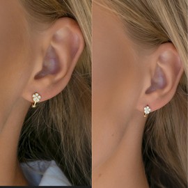 Sterling Silver Hoop Earrings for Women 14k Gold Plated Dainty Small Bow Flower Hoop Huggie Earrings Hypoallergenic Lightweight Cartilage Helix Earring Piercings Jewelry (Bow-Silver)