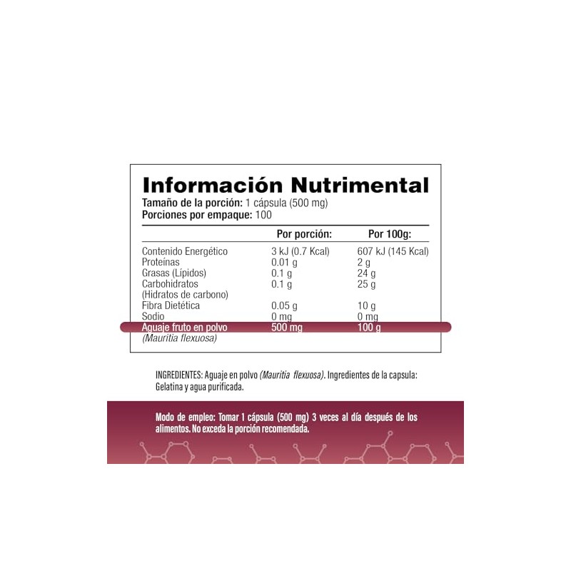 Aguaje Natural Peruano 1500 mg por porción (3 al día)