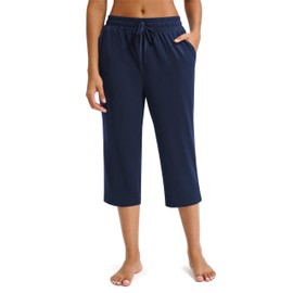 Maxbee Capri Pants for Women Drawstring Workout Sweatpants Comfy Lounge Elastic Waist Yoga Pants Navy Blue