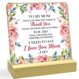 To My Mom Desk Decor, Mom Gifts from Daughter Son, Floral Mom Decorative Acrylic Desk Plaque Sign with Wood Stand, Birthday Mother's Day Thanksgiving Retirement Christmas Gifts for Mom-A01