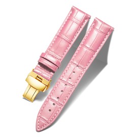 Original Calfskin Leather Watch Straps, Replacement Alligator Bracelet for Men, Women with Silver/Gold/Rose Gold Butterfly Insert Buckle 12 mm 13 mm 14 mm 16 mm 17 mm 18 mm 19 mm 20 mm 21 mm 22 mm 23