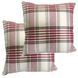 ZBW Impex - Set of 2 - Tartan Check Plaid Cushion Covers Striped Decorative Pillowcase For Home Sofa Bedroom Living Room (Red, 16x16 inch)