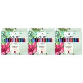 TerCasa 998701-2 Gel Pens, 3 x Sets of 30, 3 Cases with 30 Gel Pens Each with Glitter, Rainbow, Metallic, Standard and Pastel Colour Effects, 90 Gel Pens for Soft Writing
