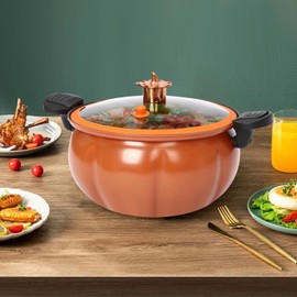 8L/2.11gal Micro Pressure Cooker Pumpkin Pot Non-Stick Micro Pressure Cooker Pot Mini Pressure Maifan Stone Cooking Pot for Home Kitchen, Green