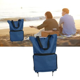 Shopping Bag with Wheels, Reusable Large Capacity Foldable Cart Bag Zipper Portable Wheels Shopping Bag Oxford Fabric Grocery Cart Bag with Wheels (Purplish Blue)