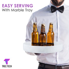 Trec Tech Marble Round Tray - 10" White Serving Tray for Kitchen Coffee Table, Home Decor Ottoman