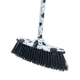 Superio Design Broom, Fancy Black and White Angle Broom, Cute Splash Design Kitchen Broom with Safety Bumper, 48" Indoor and Outdoor Sweeping Tool
