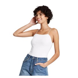 Wild Fable Square Neck Thin Strap White Ribbed Cheeky Bodysuit -- Size Medium