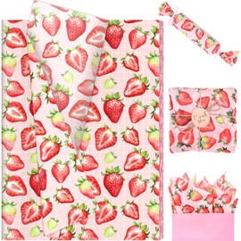 60 Sheets Strawberry Tissue Paper, 20x14 Inches Strawberry Printed Wrapping Tissue Paper Strawberry Art Decorative Tissue for Wedding Gift Wrapping (Pink Plaids)