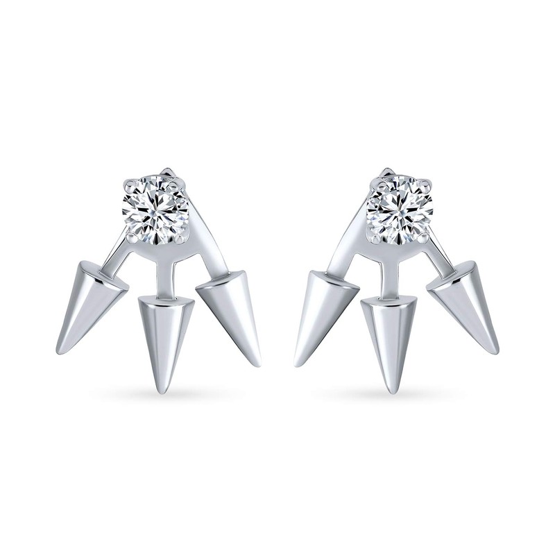Goth Triple Spike Point Arrow Cubic Zirconia Jacket Stud Earrings