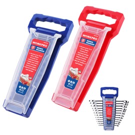 WORKPRO 2-Piece Wrench Organizer, 24-Slot Plastic Wrench Holder Set with Lock Cover, Metric & SAE Compatibility (Up to 19mm or 7/8), Premium Quality Wrench Rack Tool Trays with Carrying Handle