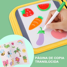 Tablero de Dibujo Portátil para Niños, Pizarrón de Dibujo Borrable de con Tablero de Copia Transparente de una Página, Juguetes de Aprendizaje Temprano para Regalo, Bolígrafos de 12 Colores, Amarillo