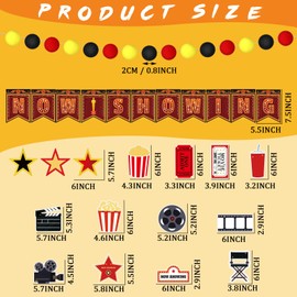 Resurhang 5 Pcs Movie Night Party Decorations Now Showing Banner Hanging Movie Night Theater Party Sign Cinema Birthday Decorations for Home Film Backdrop Baby Shower Birthday Party Supplies